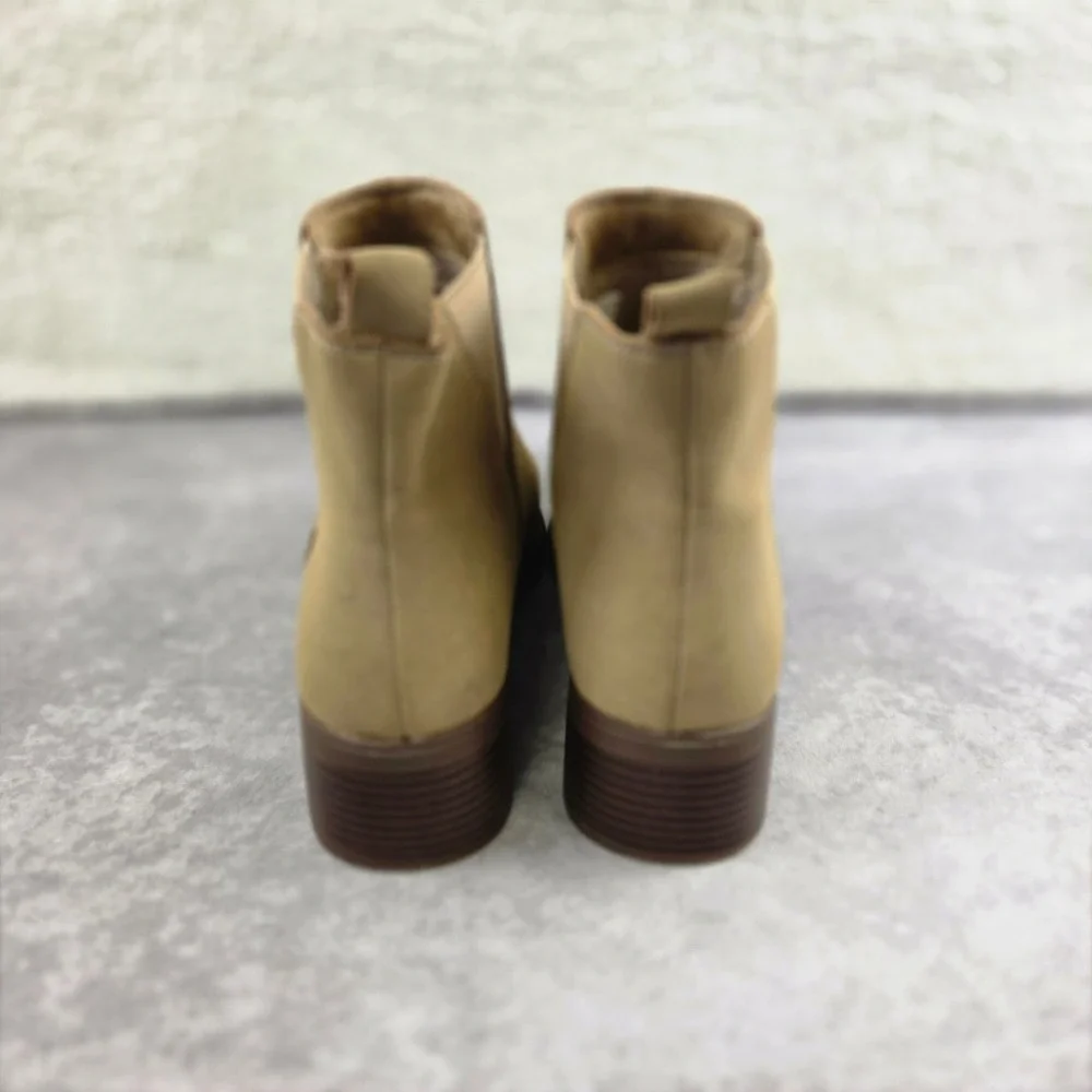 Serra Womens Tan Faux Suede Pointed Toe Ankle Boots Block Heel Size 7 S1464
